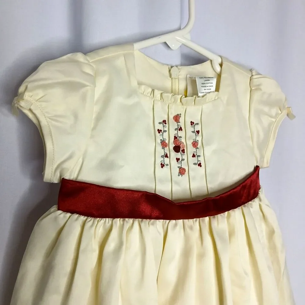 Gymboree Embroidered Satin Dress Floral Short Slve Lined Infant Girls 6-12 mo